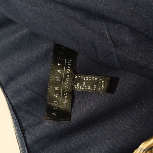 Aidan Mattox One Shoulder Draped Floral Gown With Thigh Slit In Navy Multi - Picture 10 of 14